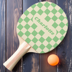 Raquette De Ping Pong Damier Menthe & Crème avec Nom