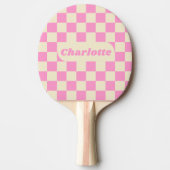 Raquette De Ping Pong Damier Rose & Crème avec Nom (Devant)