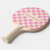 Raquette De Ping Pong Damier Rose & Crème avec Nom (Devant Angle)