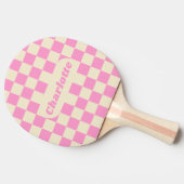 Raquette De Ping Pong Damier Rose & Crème avec Nom (Côté)