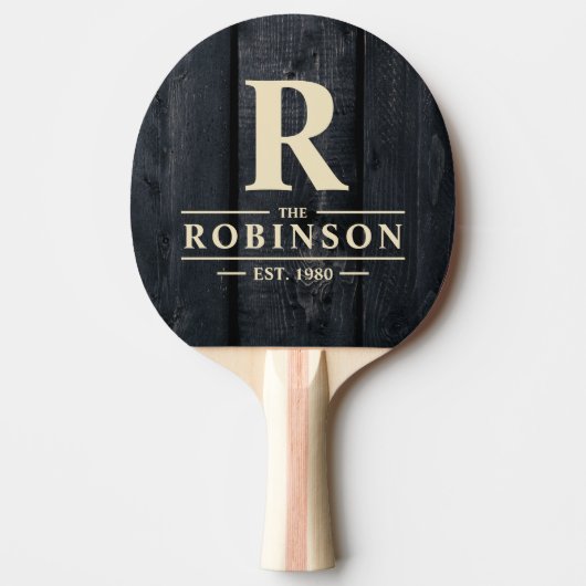 Raquette De Ping Pong Dark Burnt Wood Family Name & Initial (Devant)