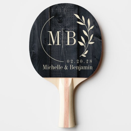 Raquette De Ping Pong Dark Burnt Wood Leaf Wedding Monogram (Dos)