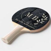 Raquette De Ping Pong Dark Burnt Wood Leaf Wedding Monogram (Devant Angle)