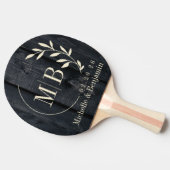 Raquette De Ping Pong Dark Burnt Wood Leaf Wedding Monogram (Côté)