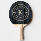 Raquette De Ping Pong Dark Burnt Wood Wedding Monogram Heart (Dos)