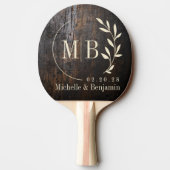 Raquette De Ping Pong Dark Chopping Block Leaf Wedding Monogram (Dos)