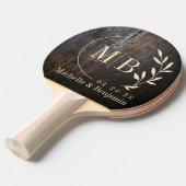 Raquette De Ping Pong Dark Chopping Block Leaf Wedding Monogram (Devant Angle)