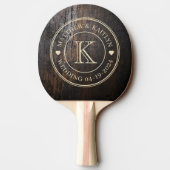 Raquette De Ping Pong Dark Chopping Block Wedding Monogram Heart (Dos)