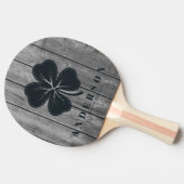 Raquette De Ping Pong Dark Clean Gray Wood Four Leaf Clover with Name (Côté)