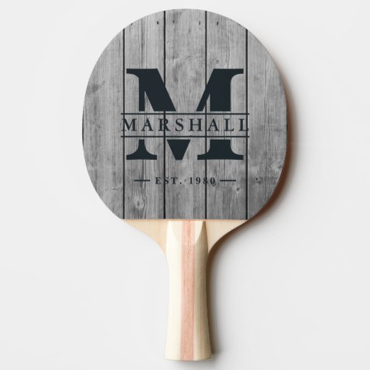Raquette De Ping Pong Dark Clean Gray Wood Monogram & Name Overlay (Dos)