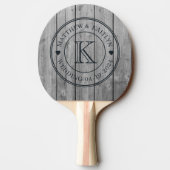 Raquette De Ping Pong Dark Clean Gray Wood Wedding Monogram Heart (Dos)