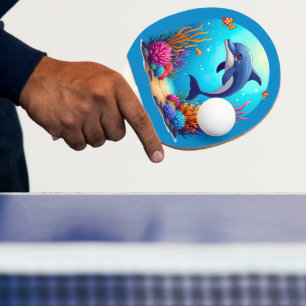 Raquette De Ping Pong Dauphin Fantaisiste dans un Récif de Corail Vibran