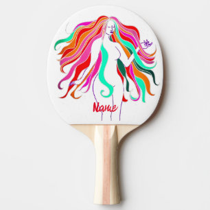 Raquette De Ping Pong Déesse aux cheveux longs multicolores Thunder_Cove