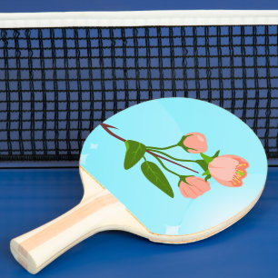 Raquette De Ping Pong Dégradé du ciel bleu avec branche de ressort fleur