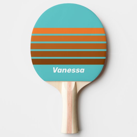 Raquette De Ping Pong Désert sarcelle sur rayures avec nom (Devant)
