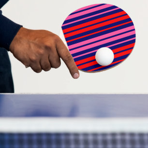 Raquette De Ping Pong Design à rayures verticales bleu marine rouge rose