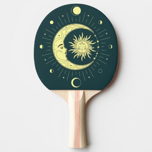 Raquette De Ping Pong Design céleste du soleil et de la lune avec phases (Devant)