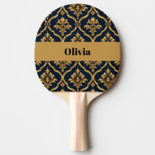 Raquette De Ping Pong Design de motif vintage élégant en or et damas mar