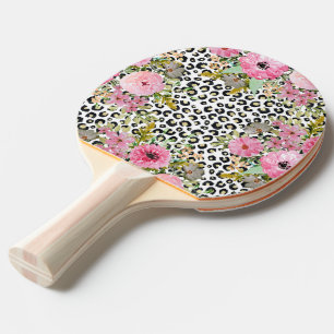 Raquette De Ping Pong Design Empreinte de léopard et floral élégant