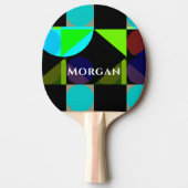 Raquette De Ping Pong Design géométrique, nom, bleu noir Turquoise vert (Devant)
