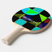 Raquette De Ping Pong Design géométrique, nom, bleu noir Turquoise vert (Devant Angle)