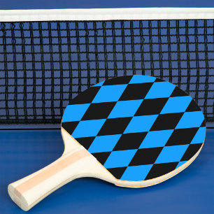 Raquette De Ping Pong Dessin à carreaux de diamants Harlequin noir bleu