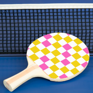 Raquette De Ping Pong Dessin à carreaux jaune blanc rose