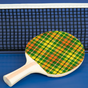 Raquette De Ping Pong Dessin à carreaux Tartan vert jaune orange