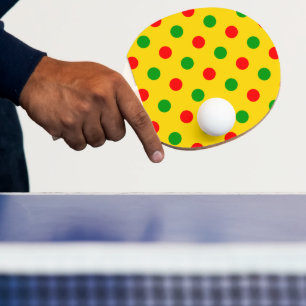 Raquette De Ping Pong Dessin à pois jaunes rouges et verts