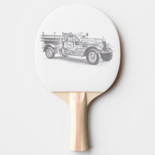 Raquette De Ping Pong dessin au crayon vintage pour camion à feu