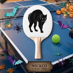 Raquette De Ping Pong Dessin de silhouette de chat noir rôdant Halloween