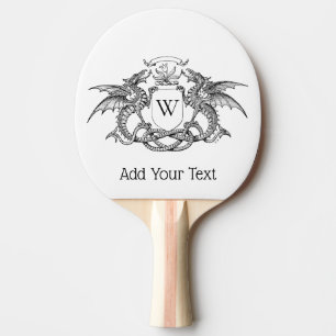 Raquette De Ping Pong Deux dragons ailés Monogramme héraldique de l'embl