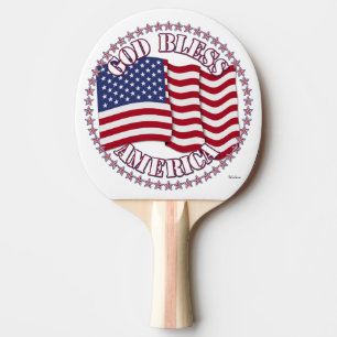 Raquette De Ping Pong Dieu bénisse l'Amérique avec le drapeau américain