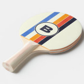 Raquette De Ping Pong Distressed Retro Cinq Rayures Foncé avec Initiale (Devant Angle)