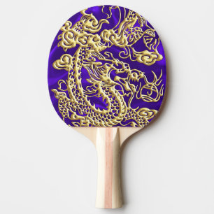 Raquette De Ping Pong Dragon d'or embouti sur papier satin violet