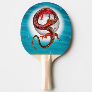 Raquette De Ping Pong Dragon Lune Rouge Fantastique Artistique