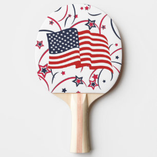 Raquette De Ping Pong Drapeau américain et feux d'artifice