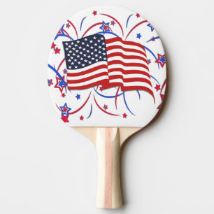 Raquette De Ping Pong Drapeau américain et feux d'artifice
