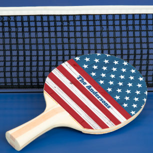 Raquette De Ping Pong Drapeau américain patriotique Bois rustique Juille