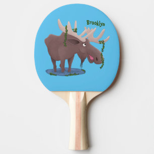 Raquette De Ping Pong Drôle dessin animé d'orignal heureux