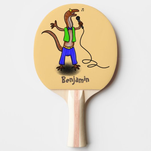 Raquette De Ping Pong Drôle lézard chantant avec bande dessinée de micro (Devant)
