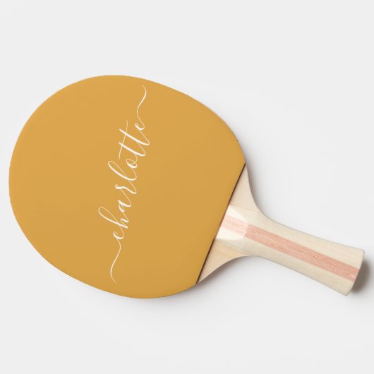 Raquette De Ping Pong Earthy Mustard Yellow Script Name Personalized  (Côté)
