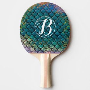 Raquette De Ping Pong Écaille de Poisson Sirène Glam Sarcelle Violet Or 