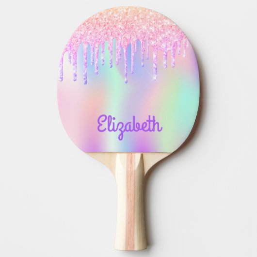 Raquette De Ping Pong Éclats holographiques violets roses (Devant)