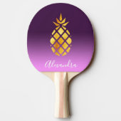 Raquette De Ping Pong Écriture de nom d'or violet ananas (Dos)