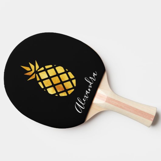 Raquette De Ping Pong Écriture en or noir ananas (Côté)