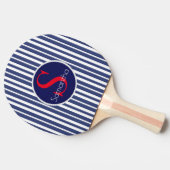 Raquette De Ping Pong Élégant bleu marine rouge rayé monogramme initial (Côté)