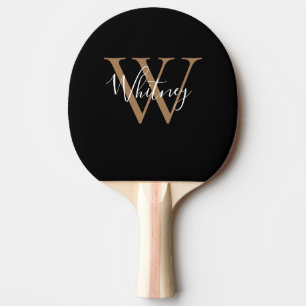 Raquette De Ping Pong Élégant Chic Monogramme Or Noir Nom Script 