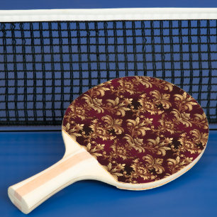 Raquette De Ping Pong Élégant Damas bordeaux - Vintage Floral baroque