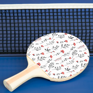 Raquette De Ping Pong Élégant Floral - Motif botanique rouge et noir
